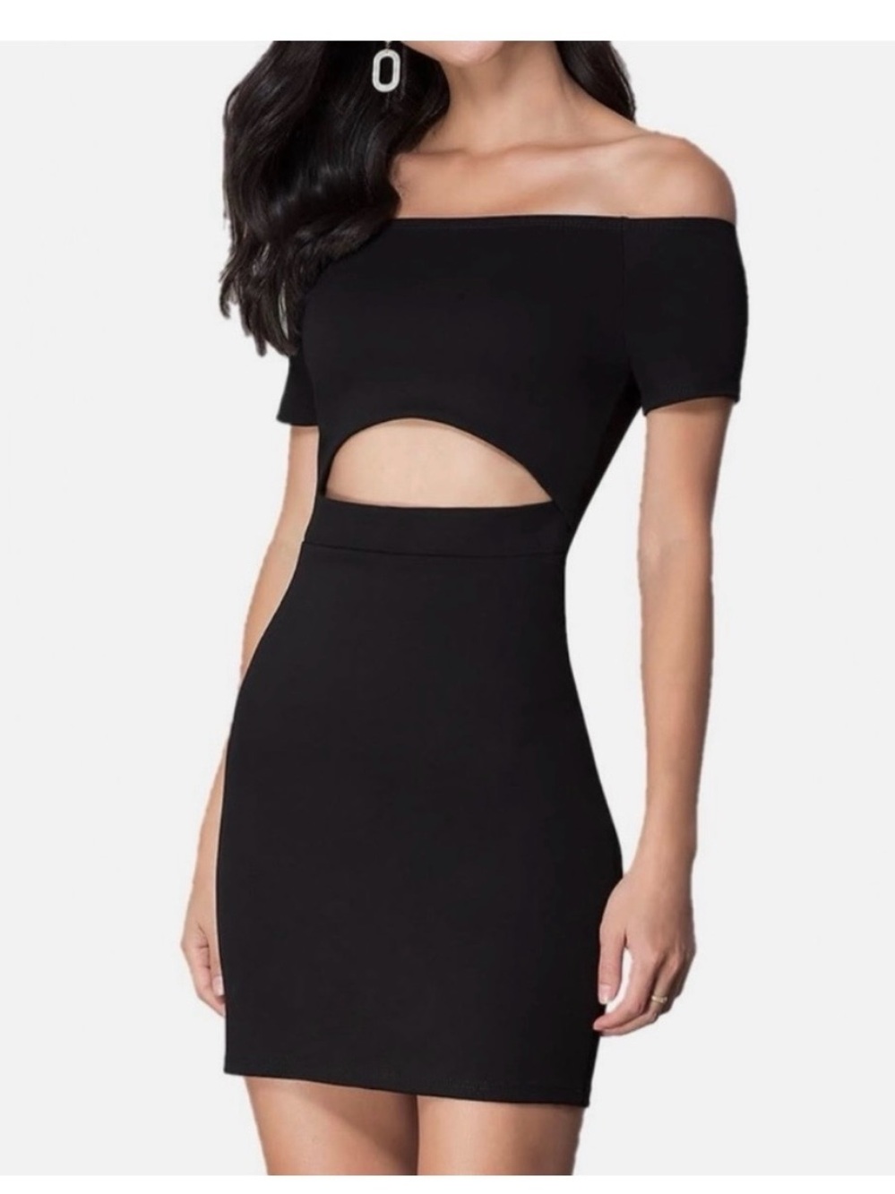 Cheryl Creations- Black Bodycon Off The Shoulder Front Cutout Dress. Size: M